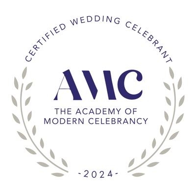 Academy of Modern Celebrancy Certified Wedding Celebrant 2024 badge